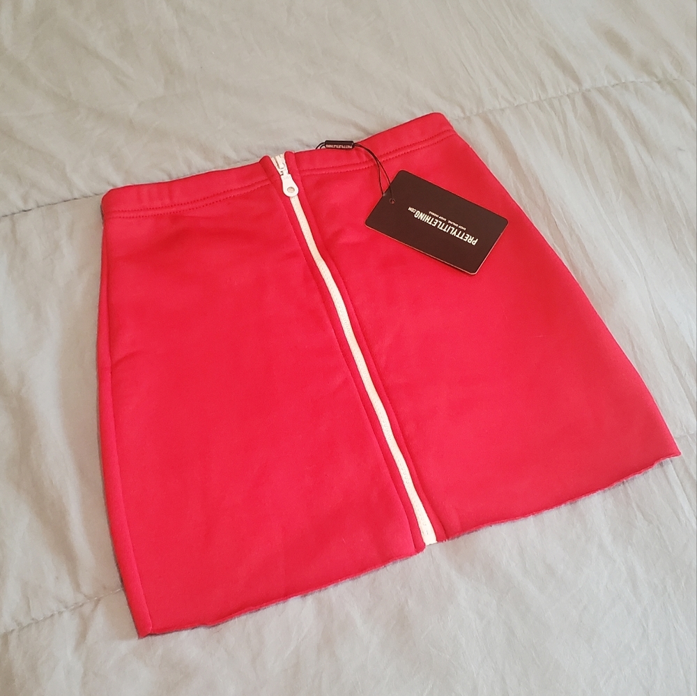 NWT Red Mini-Skirt with White Zipper